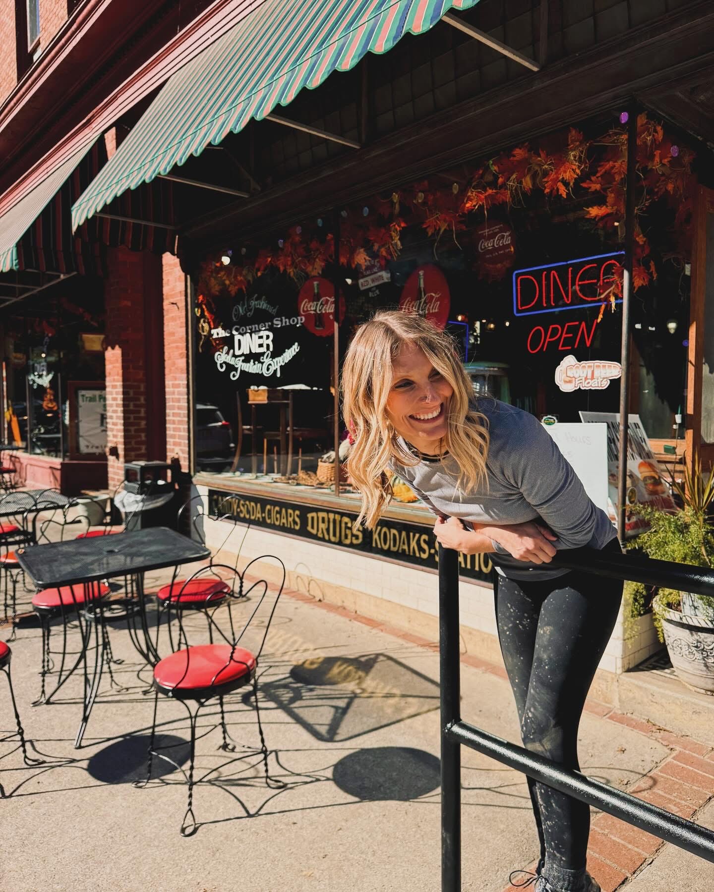 Nicole outside a small-town diner